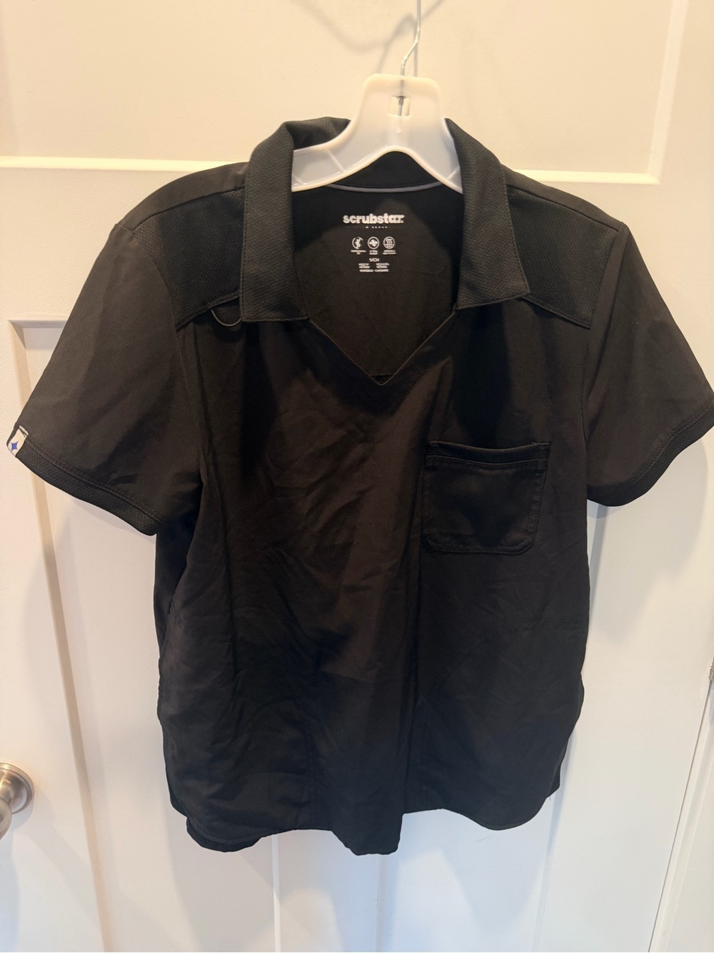Scrubstar Black Performance Stretch Scrub Top Collared V Neck Small